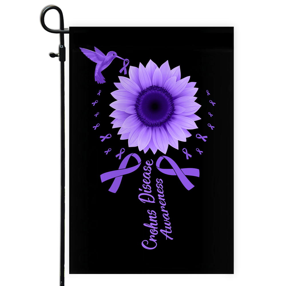 Hummingbird Sunflower Crohns Disease Awareness Flag Purple Ribbon Flag | Teecentury.com