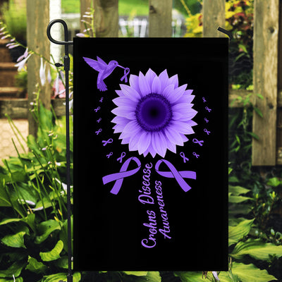Hummingbird Sunflower Crohns Disease Awareness Flag Purple Ribbon Flag | Teecentury.com