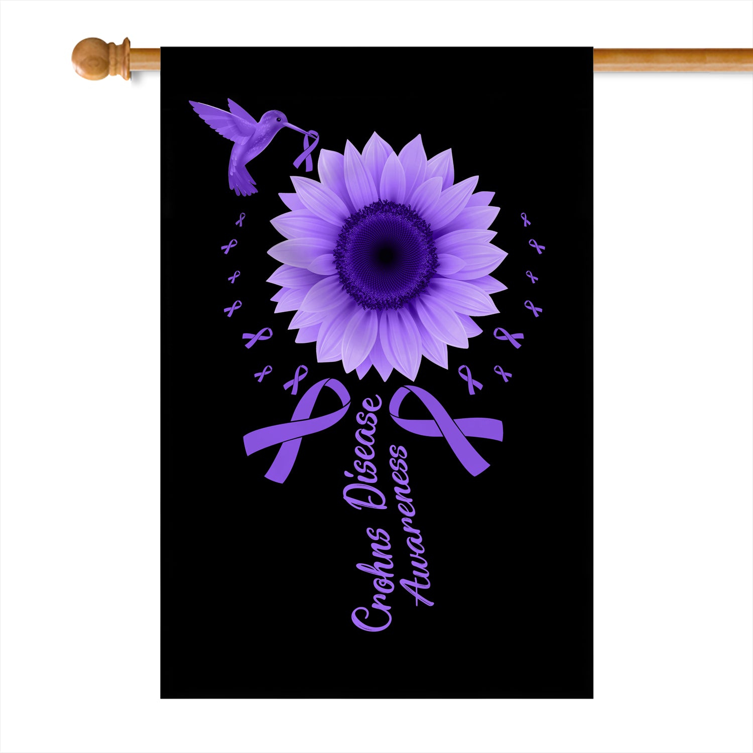 Hummingbird Sunflower Crohns Disease Awareness Flag Purple Ribbon Flag | Teecentury.com