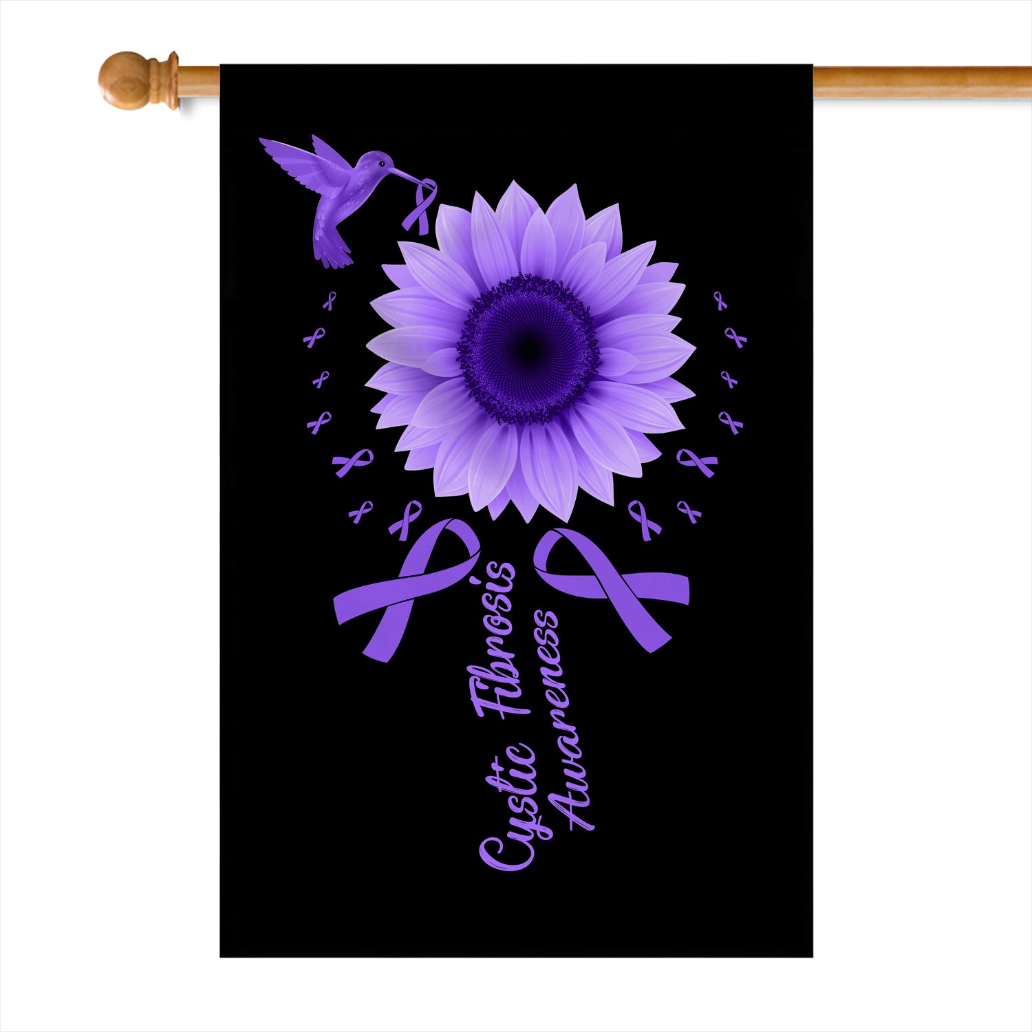 Hummingbird Sunflower Cystic Fibrosis Awareness Flag Purple Ribbon Flag | Teecentury.com