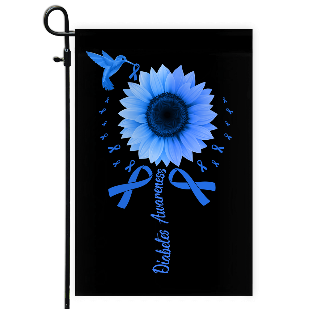 Hummingbird Sunflower Diabetes Awareness Flag Blue Ribbon Flag | Teecentury.com