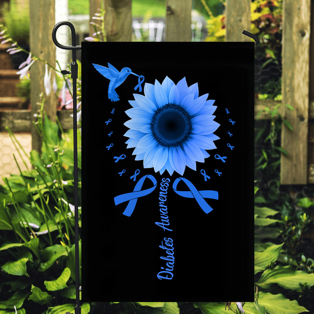 Hummingbird Sunflower Diabetes Awareness Flag Blue Ribbon Flag | Teecentury.com
