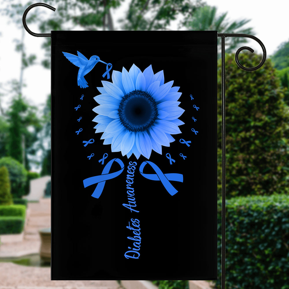 Hummingbird Sunflower Diabetes Awareness Flag Blue Ribbon Flag | Teecentury.com