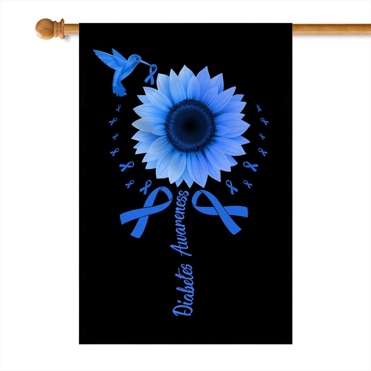 Hummingbird Sunflower Diabetes Awareness Flag Blue Ribbon Flag | Teecentury.com