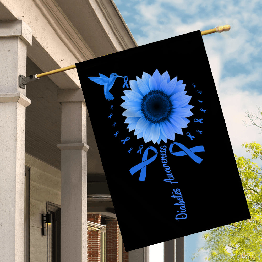 Hummingbird Sunflower Diabetes Awareness Flag Blue Ribbon Flag | Teecentury.com
