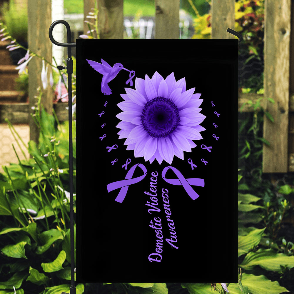 Hummingbird Sunflower Domestic Violence Awareness Flag Purple Ribbon Flag | Teecentury.com