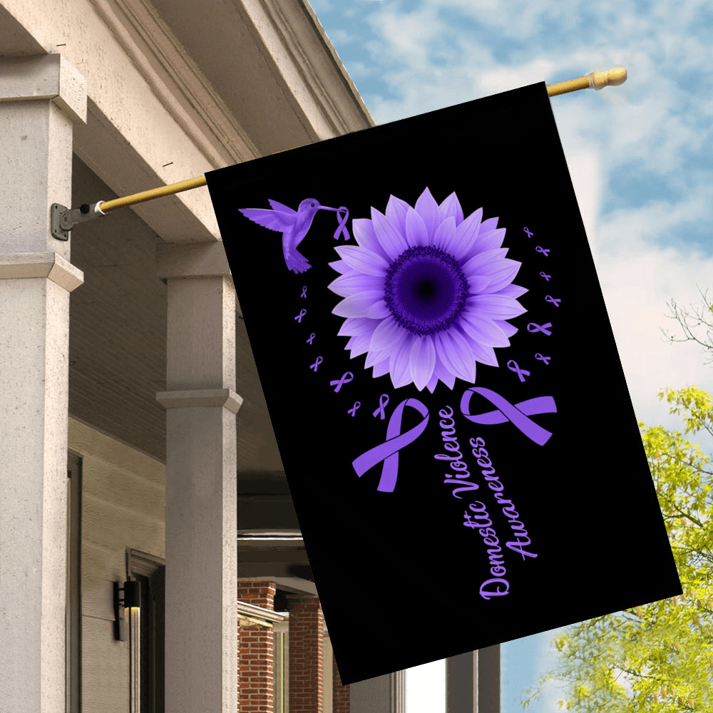 Hummingbird Sunflower Domestic Violence Awareness Flag Purple Ribbon Flag | Teecentury.com