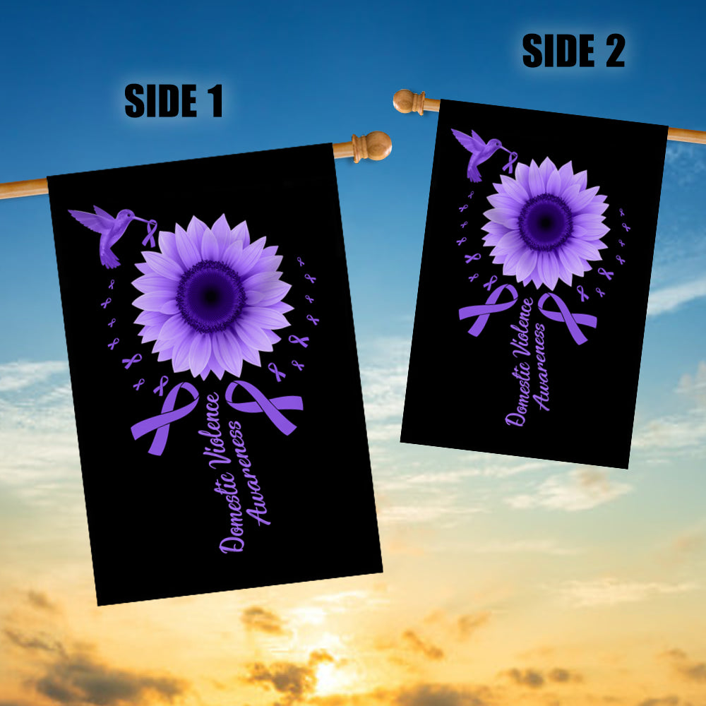 Hummingbird Sunflower Domestic Violence Awareness Flag Purple Ribbon Flag | Teecentury.com