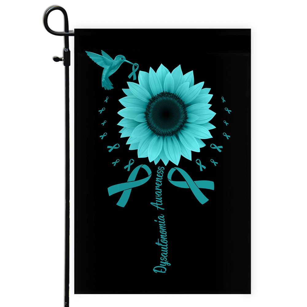 Hummingbird Sunflower Dysautonomia Awareness Flag Turquoise Ribbon Flag | Teecentury.com