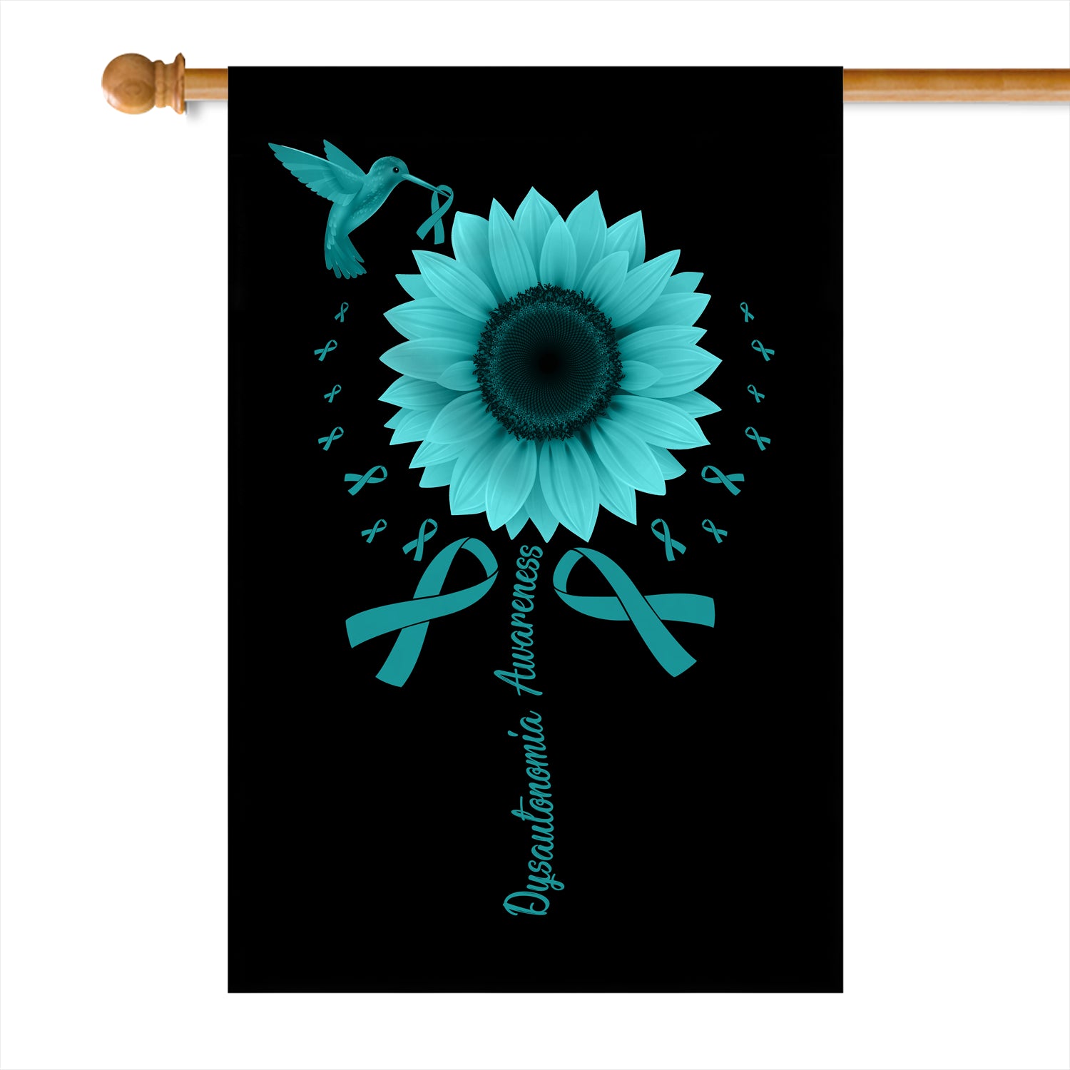 Hummingbird Sunflower Dysautonomia Awareness Flag Turquoise Ribbon Flag | Teecentury.com