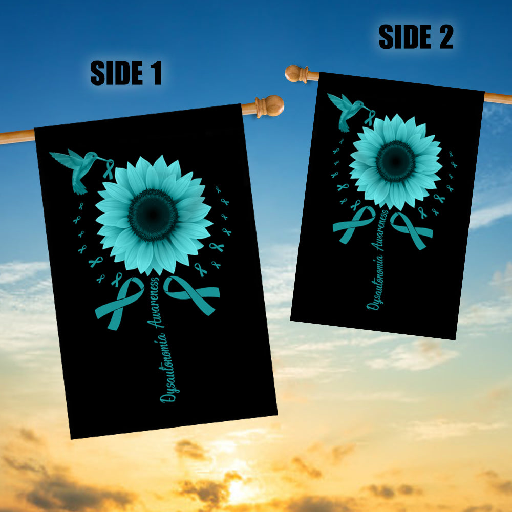 Hummingbird Sunflower Dysautonomia Awareness Flag Turquoise Ribbon Flag | Teecentury.com