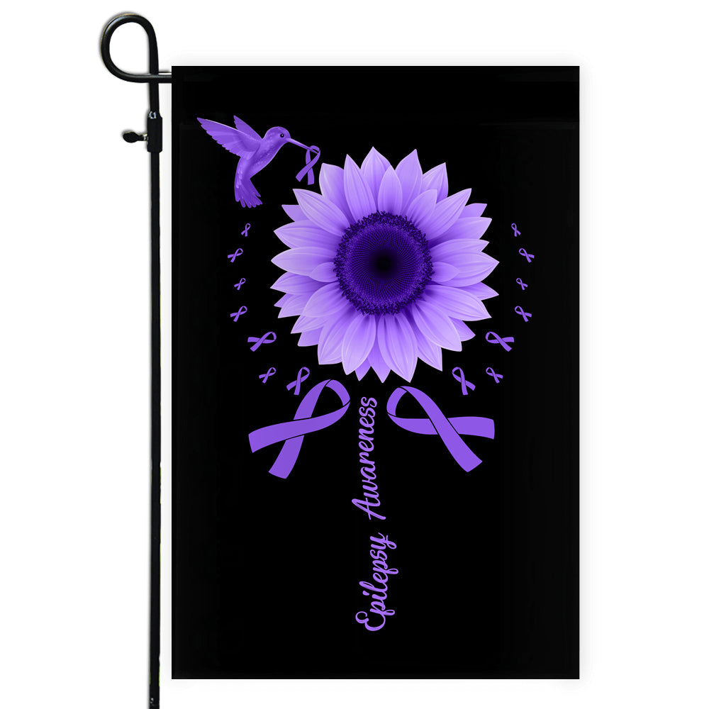 Hummingbird Sunflower Epilepsy Awareness Flag Purple Ribbon Flag | Teecentury.com