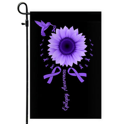 Hummingbird Sunflower Epilepsy Awareness Flag Purple Ribbon Flag | Teecentury.com