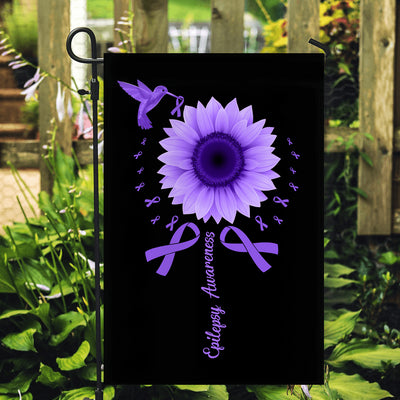 Hummingbird Sunflower Epilepsy Awareness Flag Purple Ribbon Flag | Teecentury.com