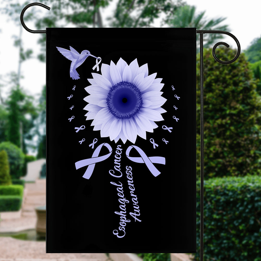 Hummingbird Sunflower Esophageal Cancer Awareness Flag Periwinkle Ribbon Flag | Teecentury.com