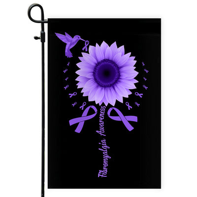 Hummingbird Sunflower Fibromyalgia Awareness Flag Purple Ribbon Flag | Teecentury.com