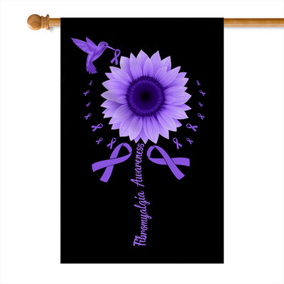 Hummingbird Sunflower Fibromyalgia Awareness Flag Purple Ribbon Flag | Teecentury.com