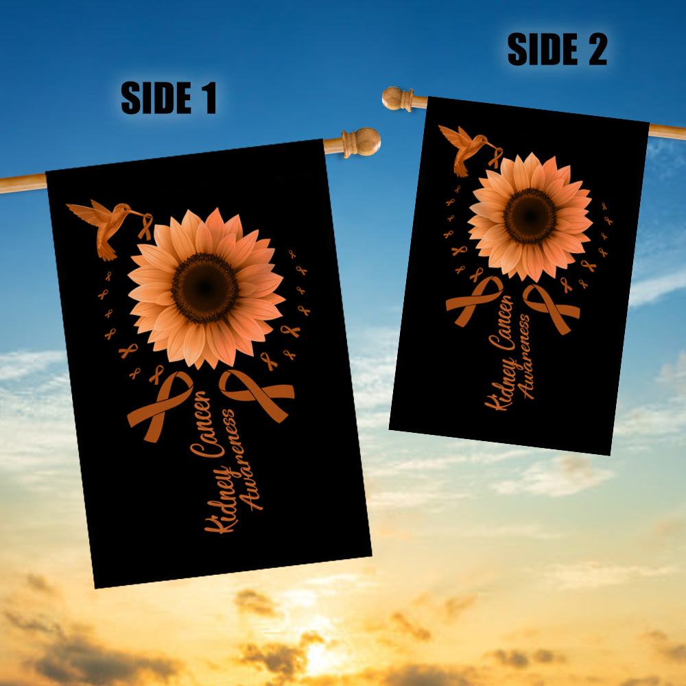 Hummingbird Sunflower Kidney Cancer Awareness Flag Orange Ribbon Flag | Teecentury.com