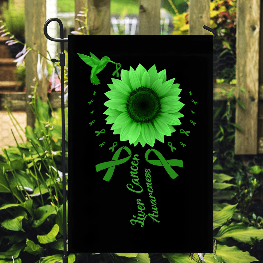 Hummingbird Sunflower Liver Cancer Awareness Flag Green Ribbon Flag | Teecentury.com