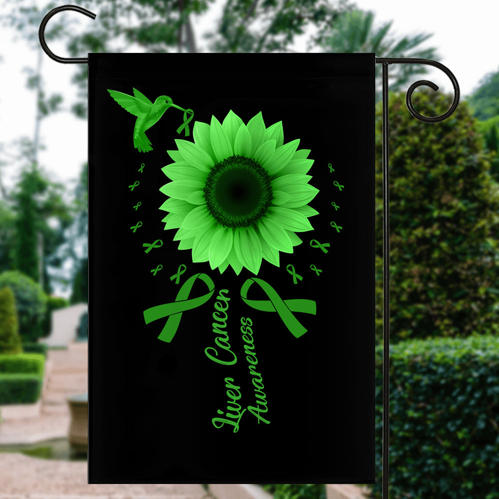 Hummingbird Sunflower Liver Cancer Awareness Flag Green Ribbon Flag | Teecentury.com