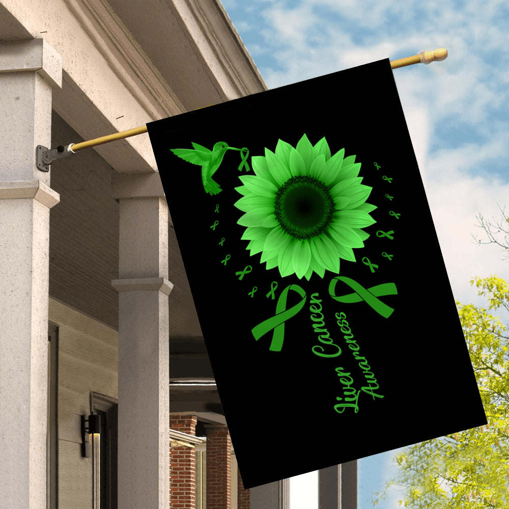Hummingbird Sunflower Liver Cancer Awareness Flag Green Ribbon Flag | Teecentury.com