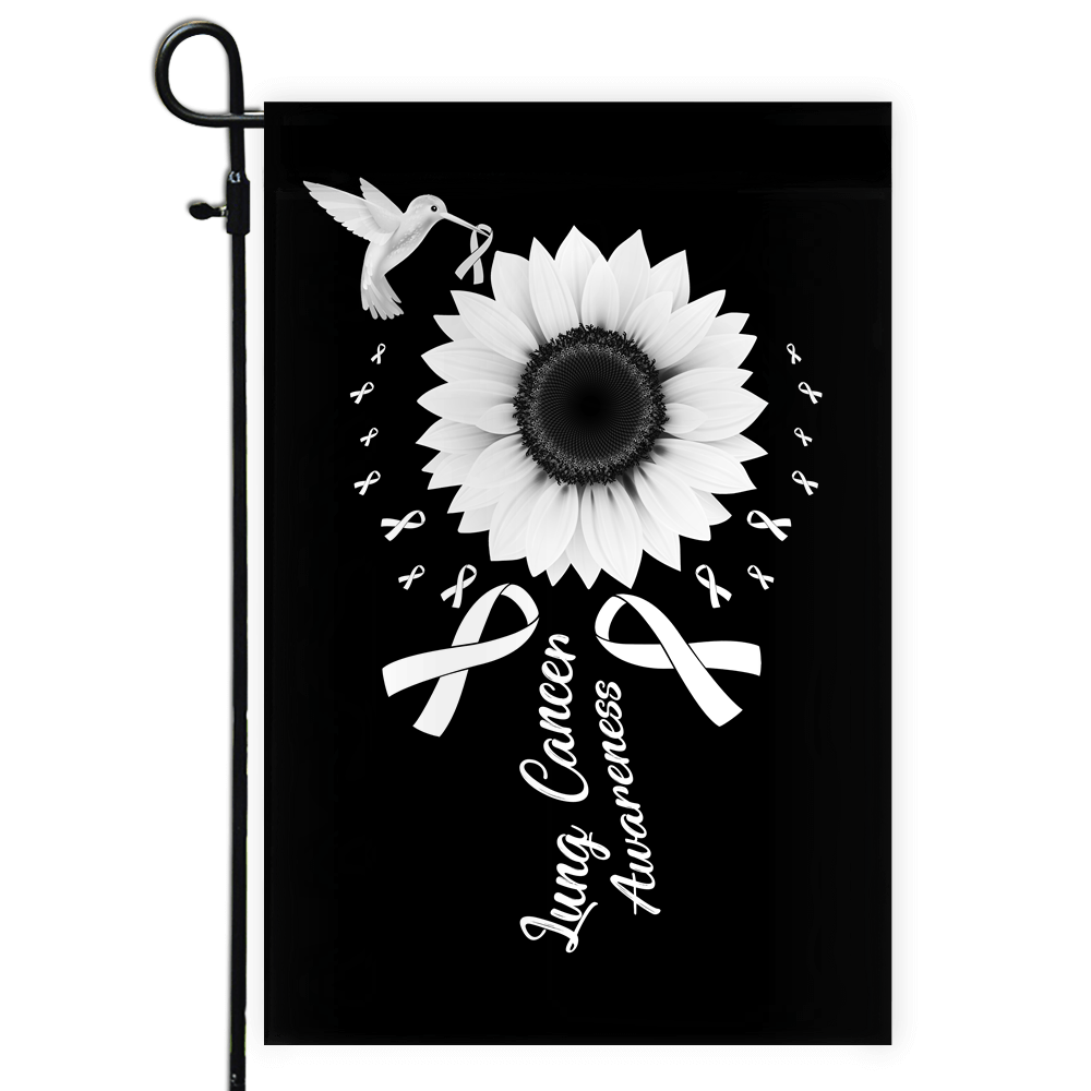 Hummingbird Sunflower Lung Cancer Awareness Flag White Ribbon Flag | Teecentury.com