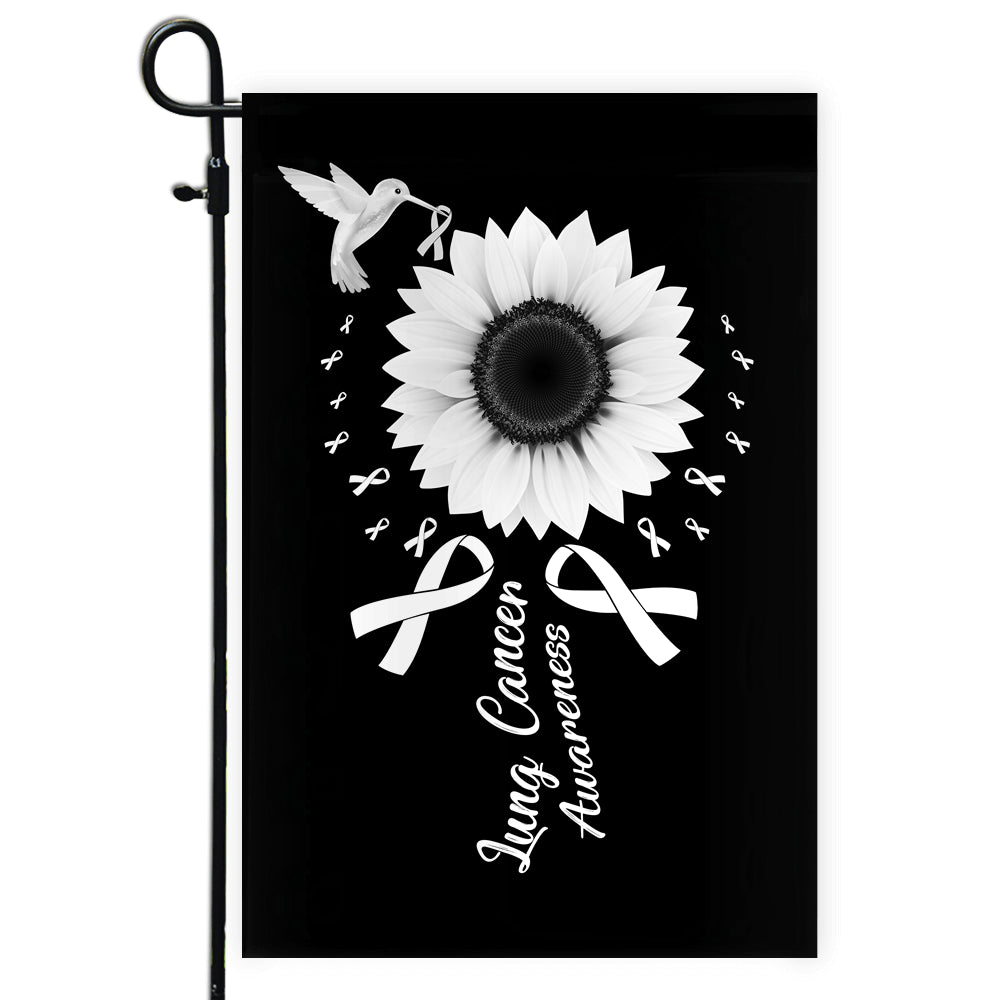 Hummingbird Sunflower Lung Cancer Awareness Flag White Ribbon Flag | Teecentury.com