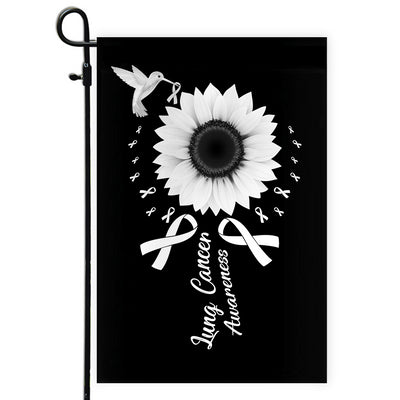 Hummingbird Sunflower Lung Cancer Awareness Flag White Ribbon Flag | Teecentury.com