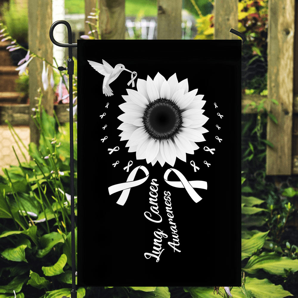 Hummingbird Sunflower Lung Cancer Awareness Flag White Ribbon Flag | Teecentury.com