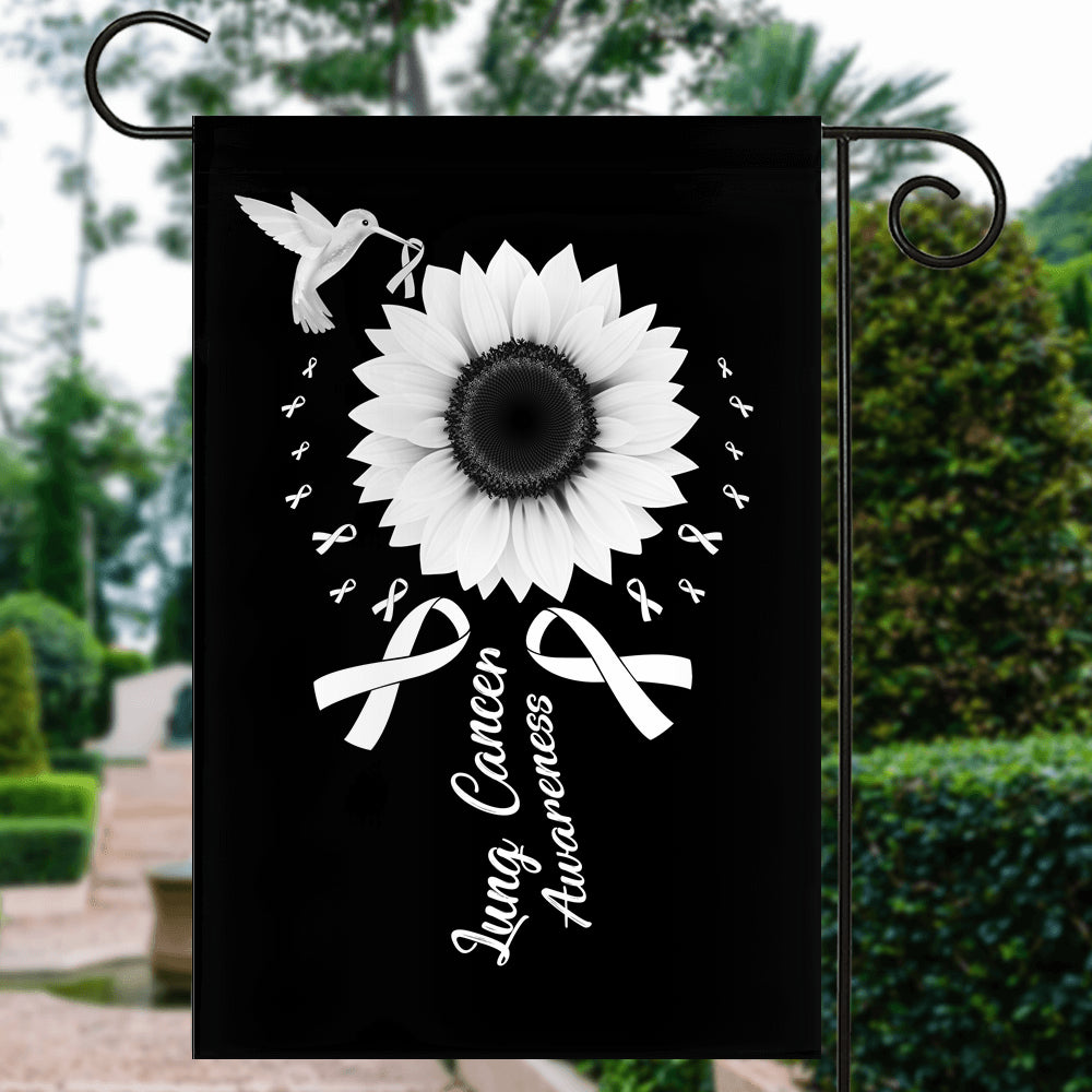 Hummingbird Sunflower Lung Cancer Awareness Flag White Ribbon Flag | Teecentury.com
