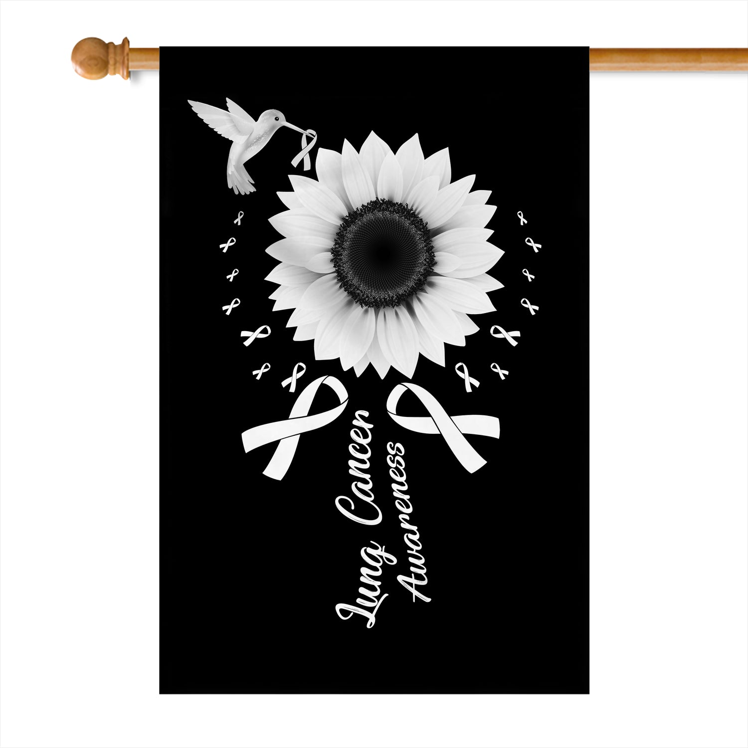 Hummingbird Sunflower Lung Cancer Awareness Flag White Ribbon Flag | Teecentury.com