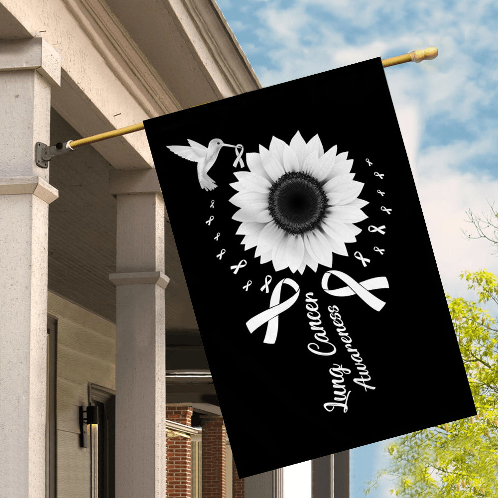 Hummingbird Sunflower Lung Cancer Awareness Flag White Ribbon Flag | Teecentury.com