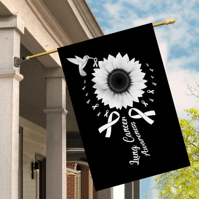 Hummingbird Sunflower Lung Cancer Awareness Flag White Ribbon Flag | Teecentury.com