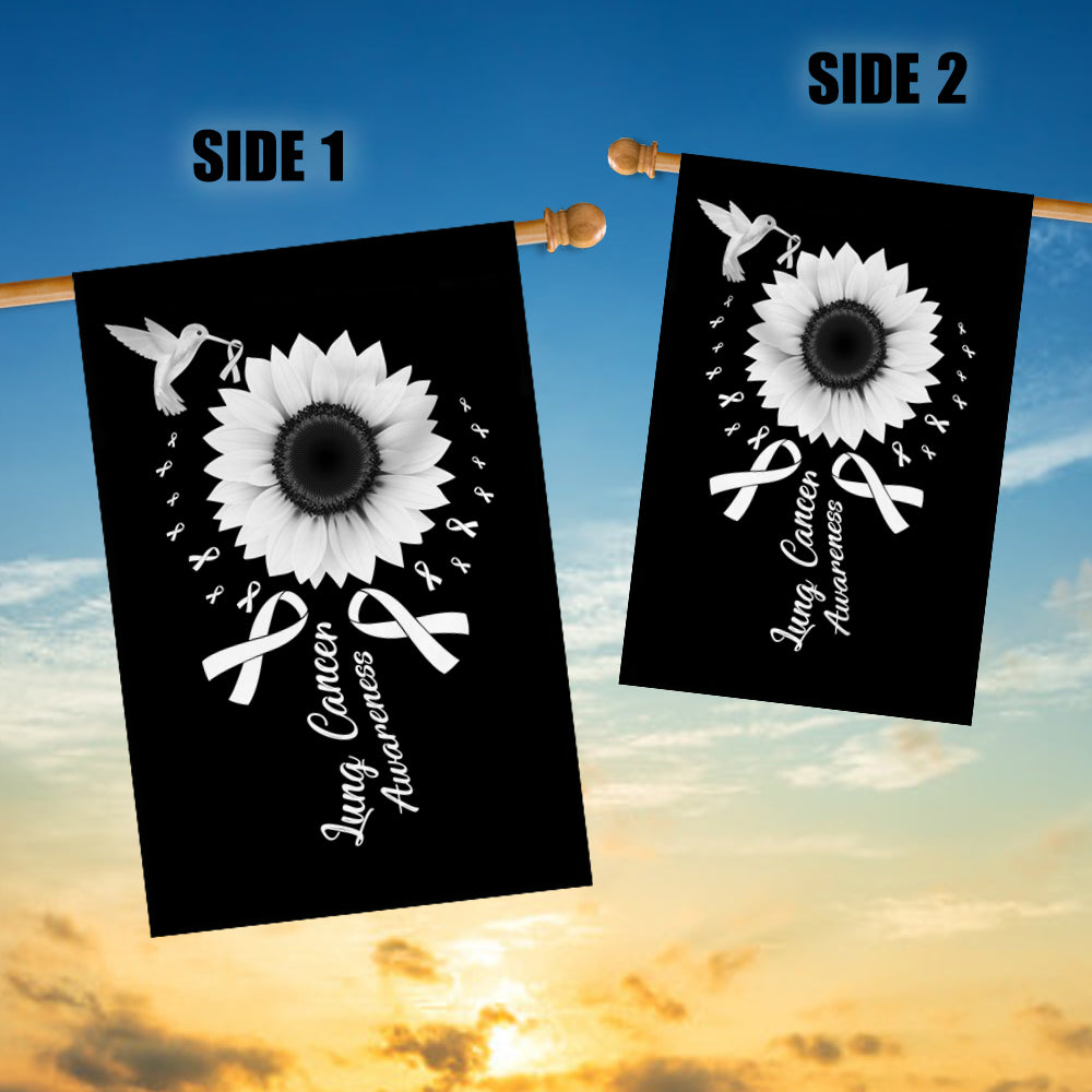 Hummingbird Sunflower Lung Cancer Awareness Flag White Ribbon Flag | Teecentury.com