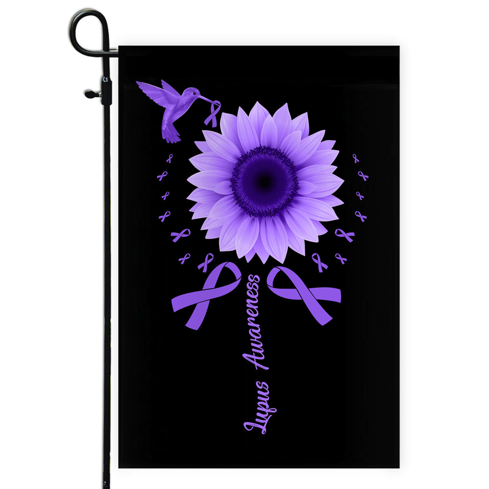 Hummingbird Sunflower Lupus Awareness Flag Purple Ribbon Flag | Teecentury.com