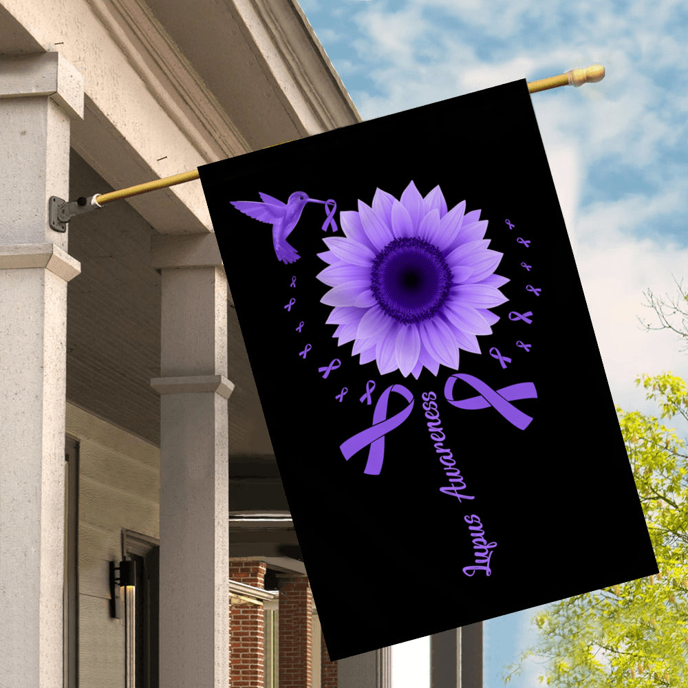 Hummingbird Sunflower Lupus Awareness Flag Purple Ribbon Flag | Teecentury.com