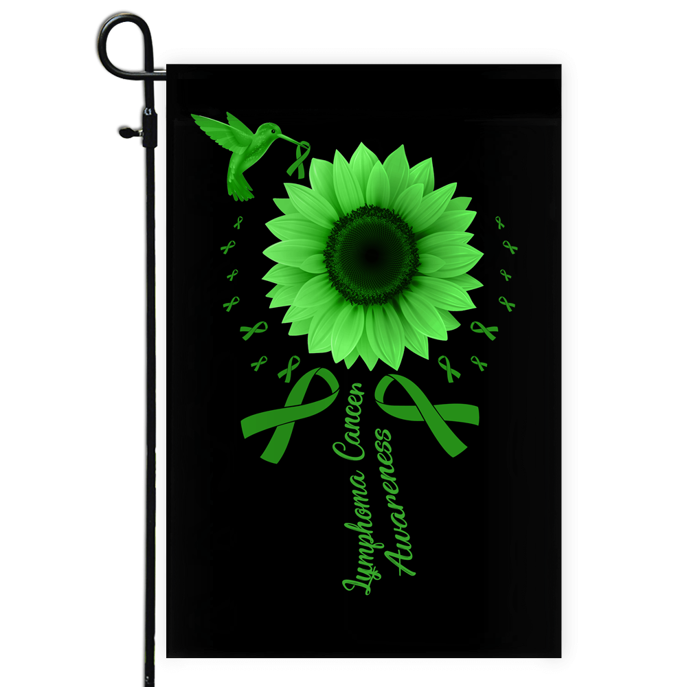 Hummingbird Sunflower Lymphoma Cancer Awareness Flag Green Ribbon Flag | Teecentury.com