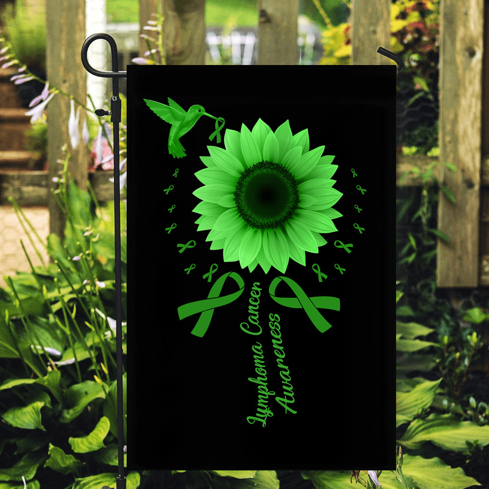 Hummingbird Sunflower Lymphoma Cancer Awareness Flag Green Ribbon Flag | Teecentury.com