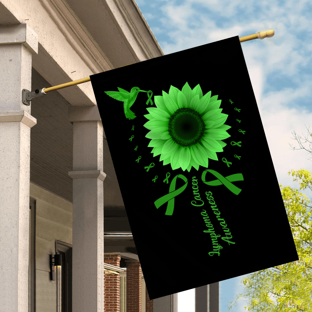 Hummingbird Sunflower Lymphoma Cancer Awareness Flag Green Ribbon Flag | Teecentury.com