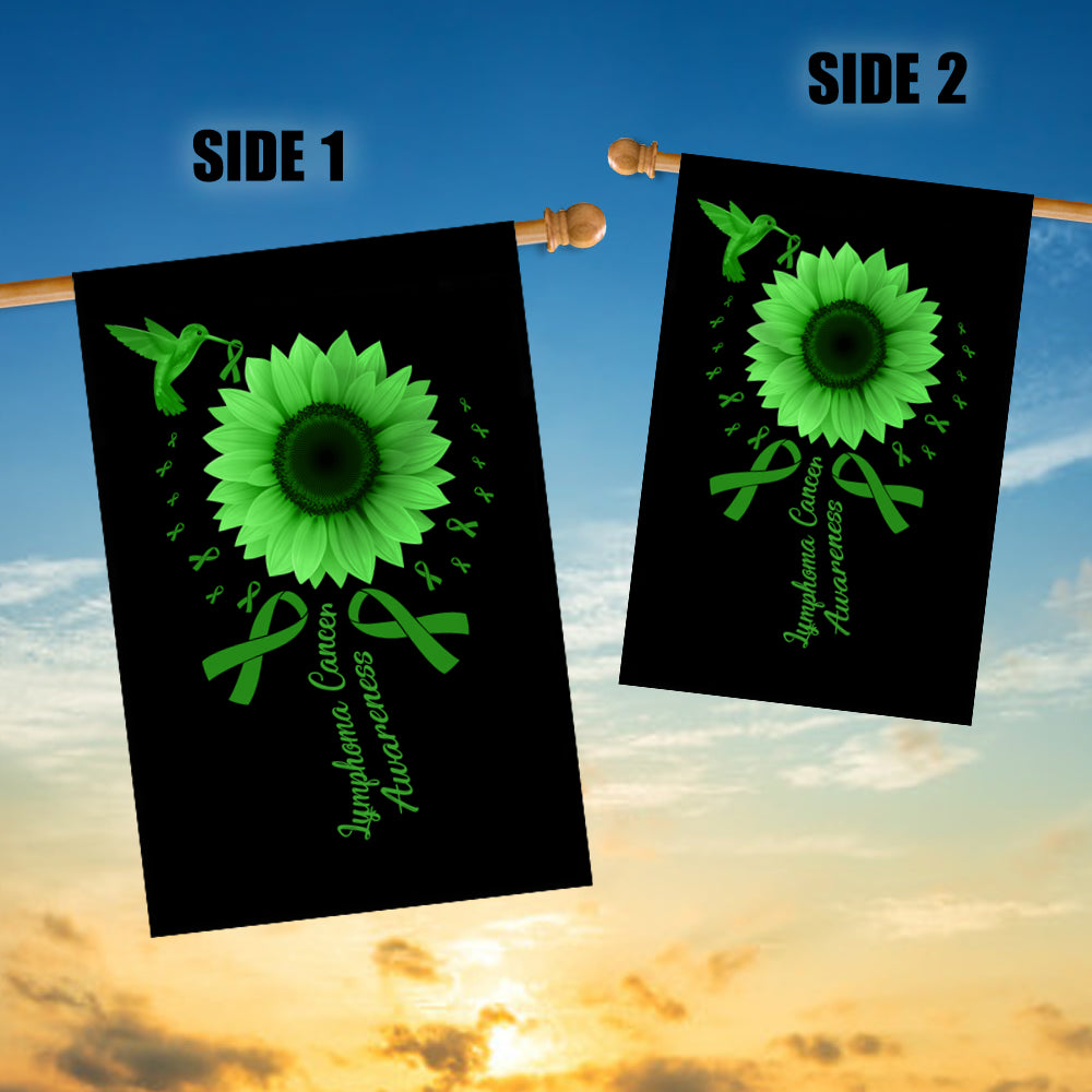 Hummingbird Sunflower Lymphoma Cancer Awareness Flag Green Ribbon Flag | Teecentury.com