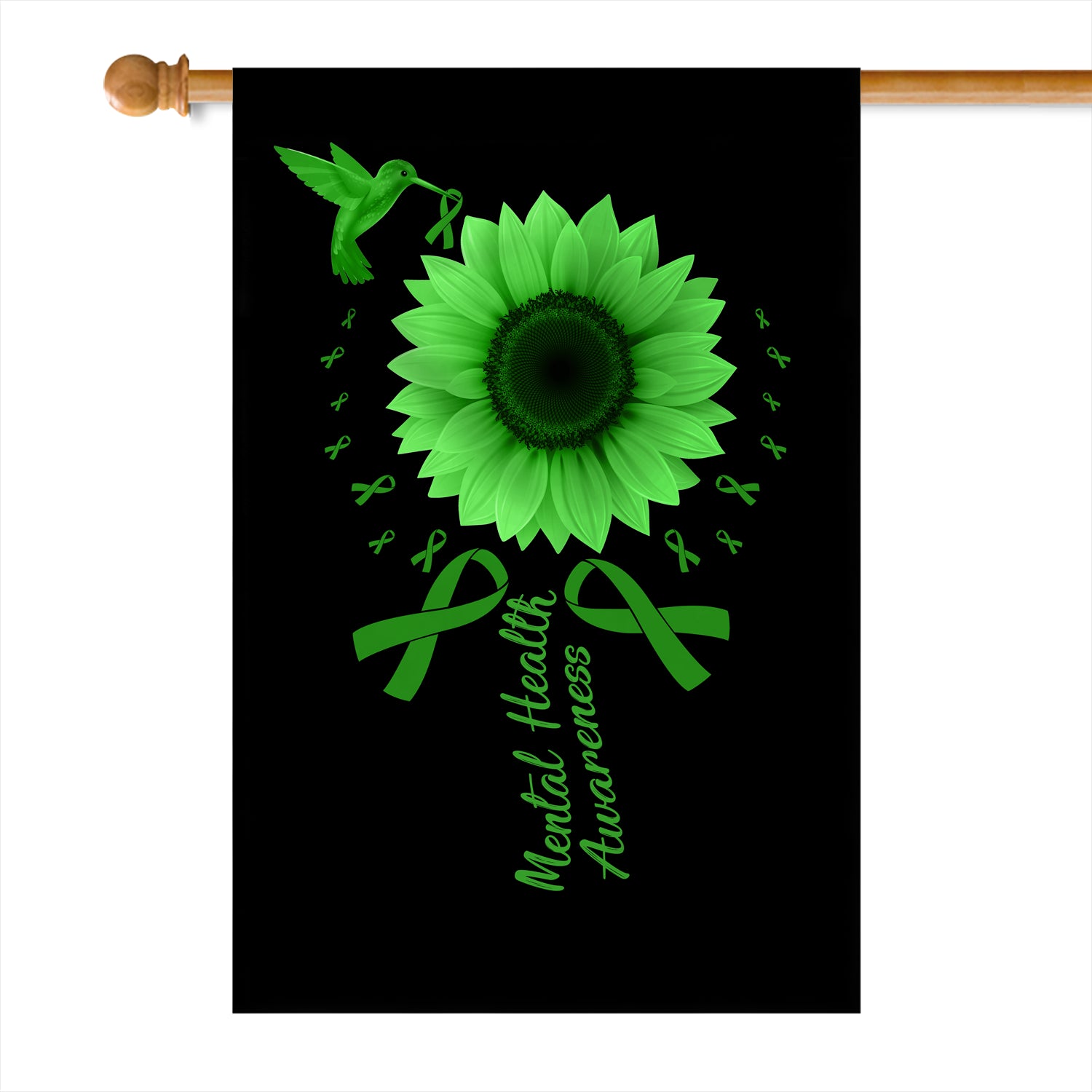 Hummingbird Sunflower Mental Health Awareness Flag Green Ribbon Flag | Teecentury.com