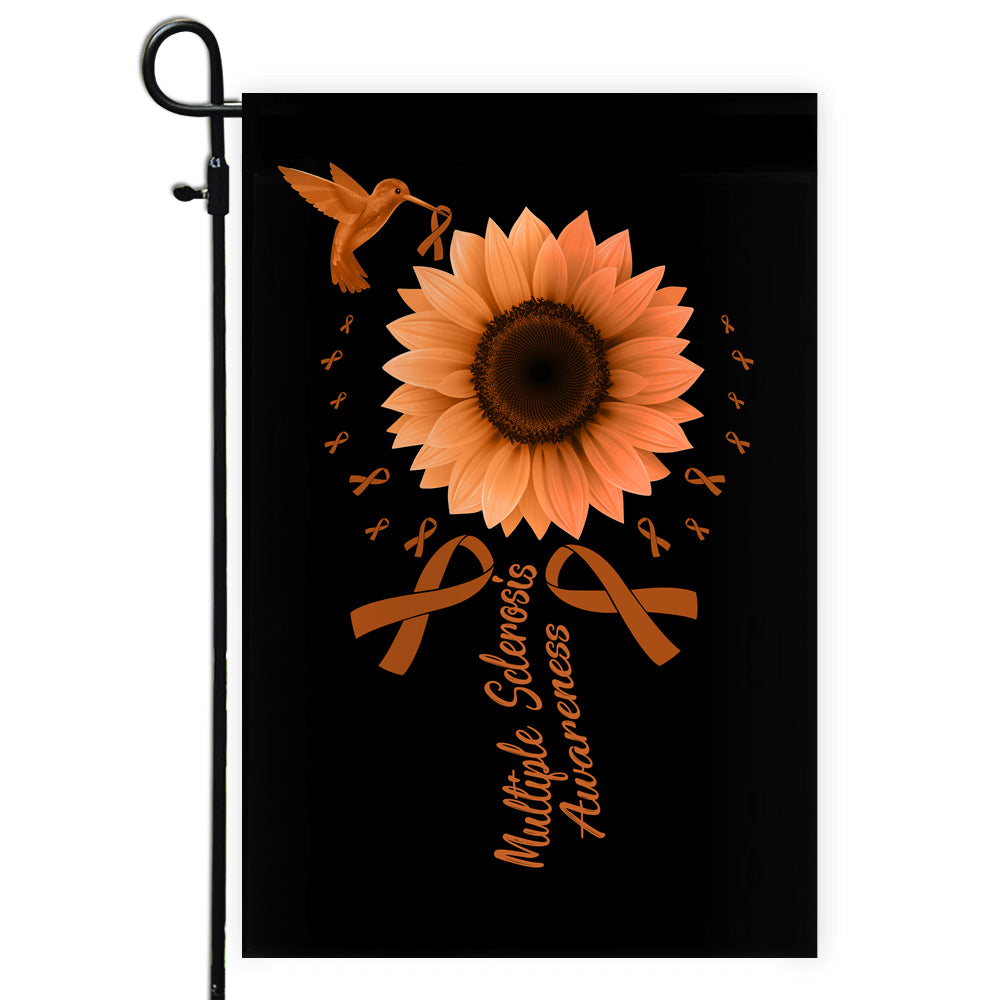 Hummingbird Sunflower Multiple Sclerosis Awareness Flag Orange Ribbon Flag | Teecentury.com