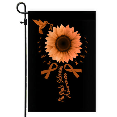 Hummingbird Sunflower Multiple Sclerosis Awareness Flag Orange Ribbon Flag | Teecentury.com