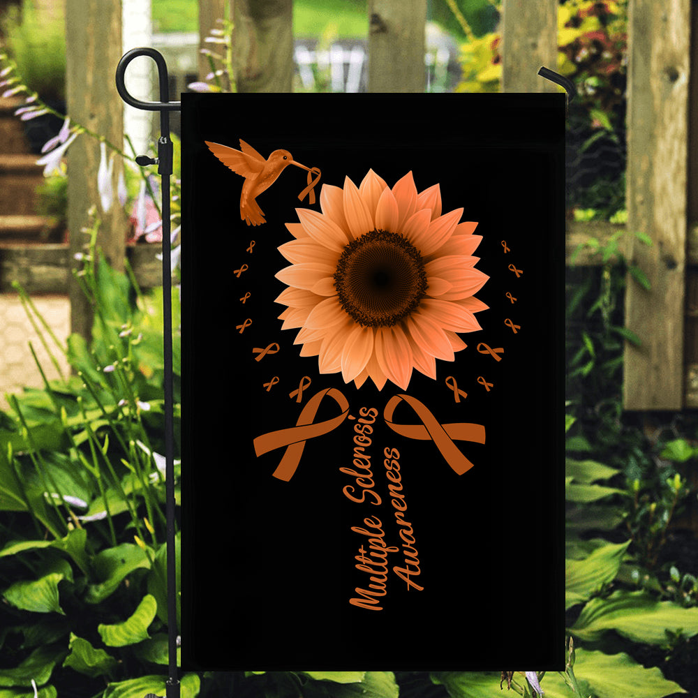 Hummingbird Sunflower Multiple Sclerosis Awareness Flag Orange Ribbon Flag | Teecentury.com