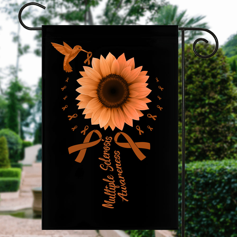 Hummingbird Sunflower Multiple Sclerosis Awareness Flag Orange Ribbon Flag | Teecentury.com