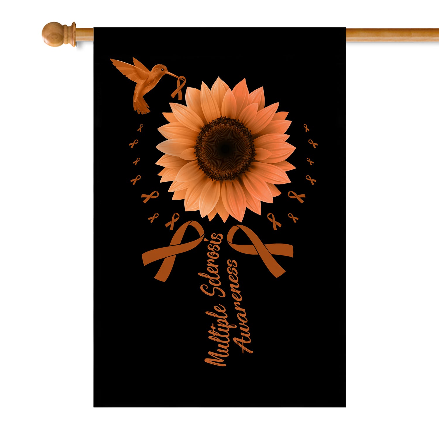 Hummingbird Sunflower Multiple Sclerosis Awareness Flag Orange Ribbon Flag | Teecentury.com
