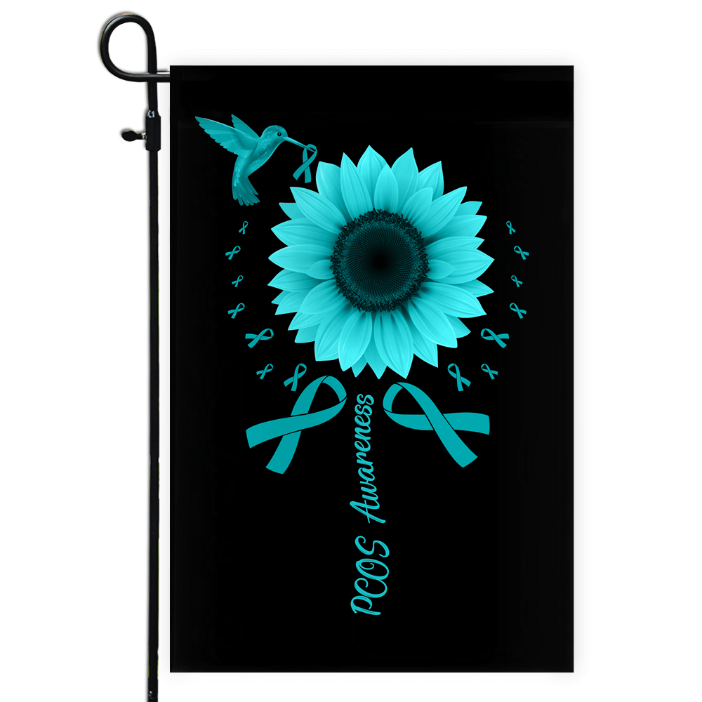 Hummingbird Sunflower PCOS Awareness Flag Teal Ribbon Flag | Teecentury.com