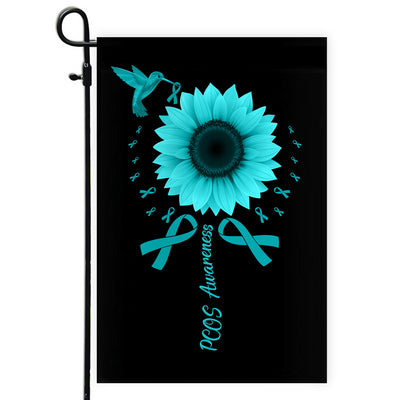 Hummingbird Sunflower PCOS Awareness Flag Teal Ribbon Flag | Teecentury.com