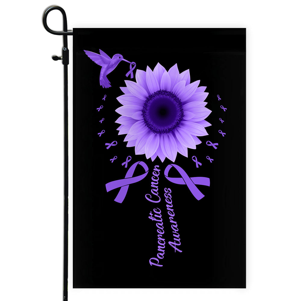 Hummingbird Sunflower Pancreatic Cancer Awareness Flag Purple Ribbon Flag | Teecentury.com