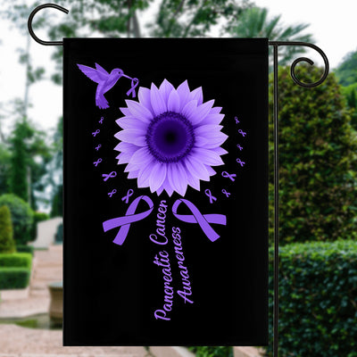 Hummingbird Sunflower Pancreatic Cancer Awareness Flag Purple Ribbon Flag | Teecentury.com